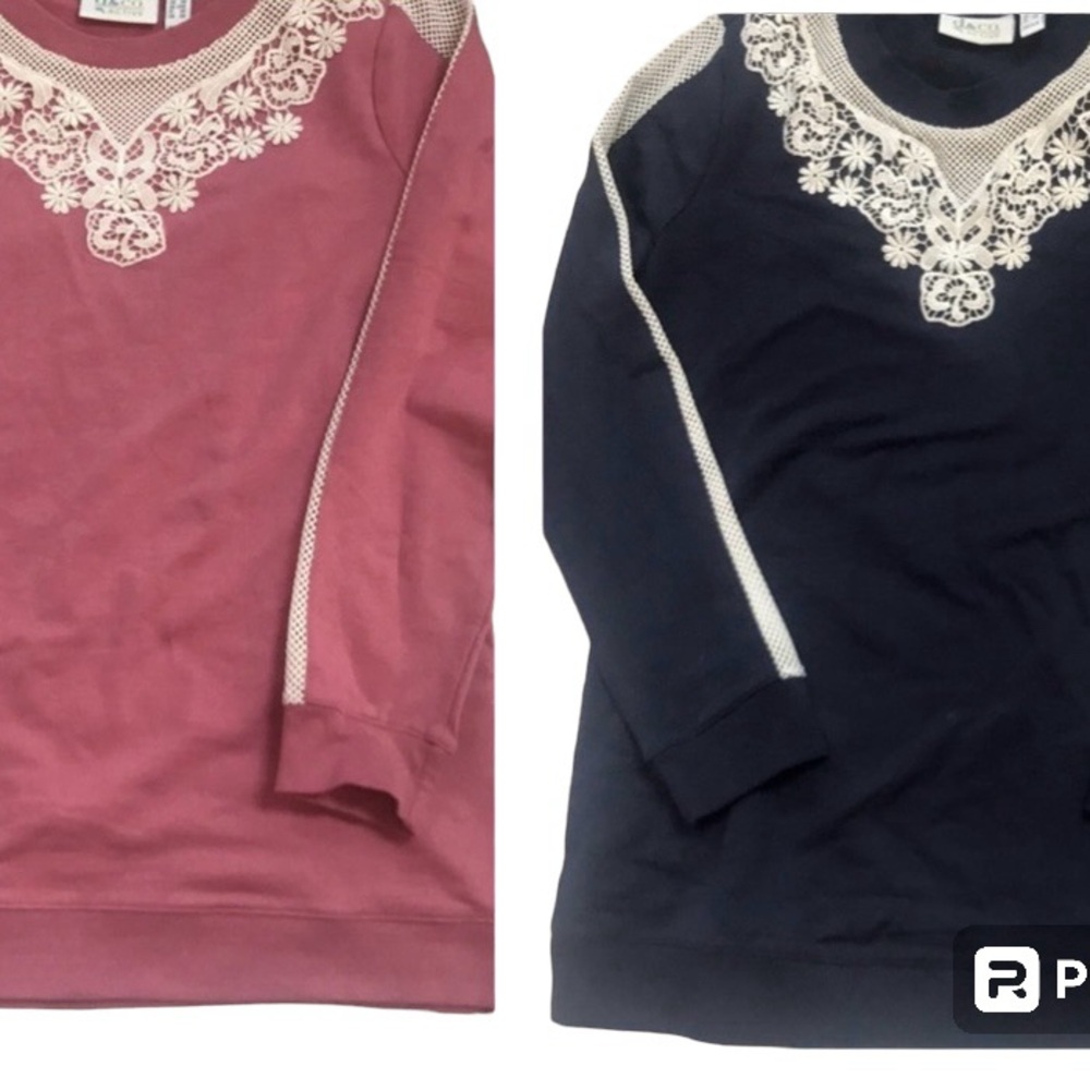 Denim & Co granny sweatshirts LOT of two both colors. XXS two tops run large